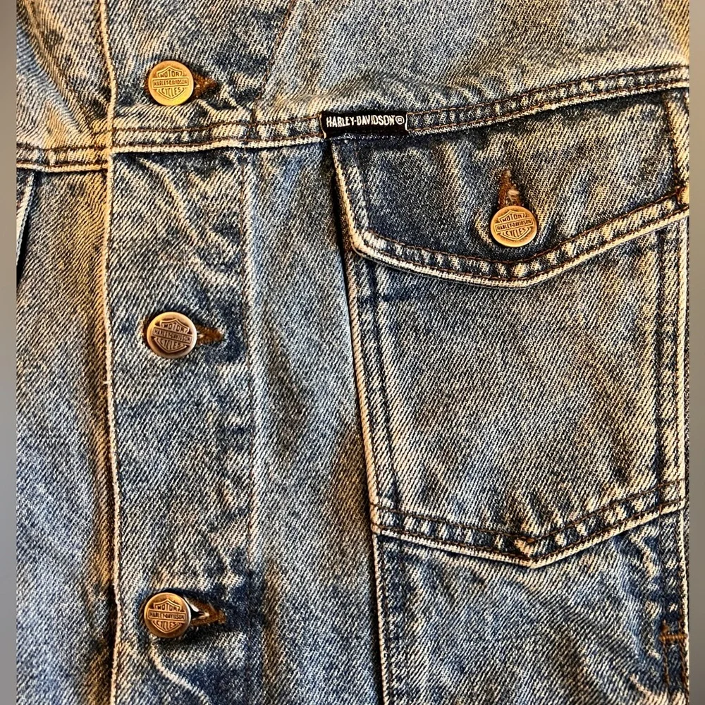 Harley Davidson Embroidered Denim Vest - Size XL